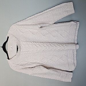 Maurices Preppy white and silver thread cableknit fuzzy sweater XL